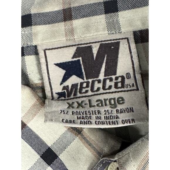 Vintage Y2K Mecca Men's Polyester Rayon 2XL Tan Plaid Long-Sleeve Streetwear - Picture 3 of 11